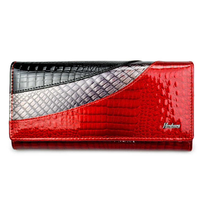 Fashion Snap Button Women's Cowhide Patent Leather Wallet