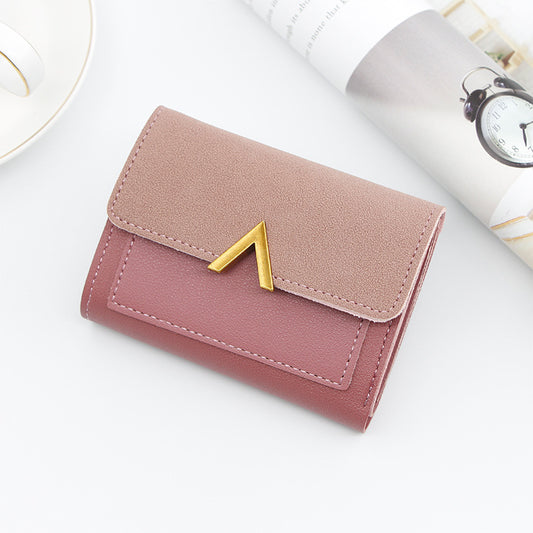 Simple Bronze Gold V-shaped Ladies Short Wallet