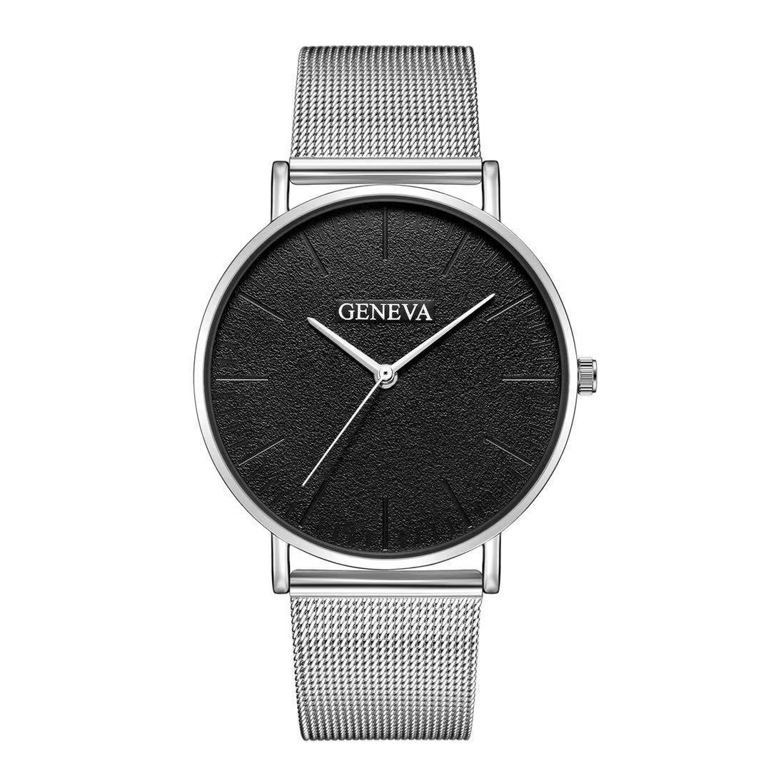 Geneva men's fashion steel mesh strap watch