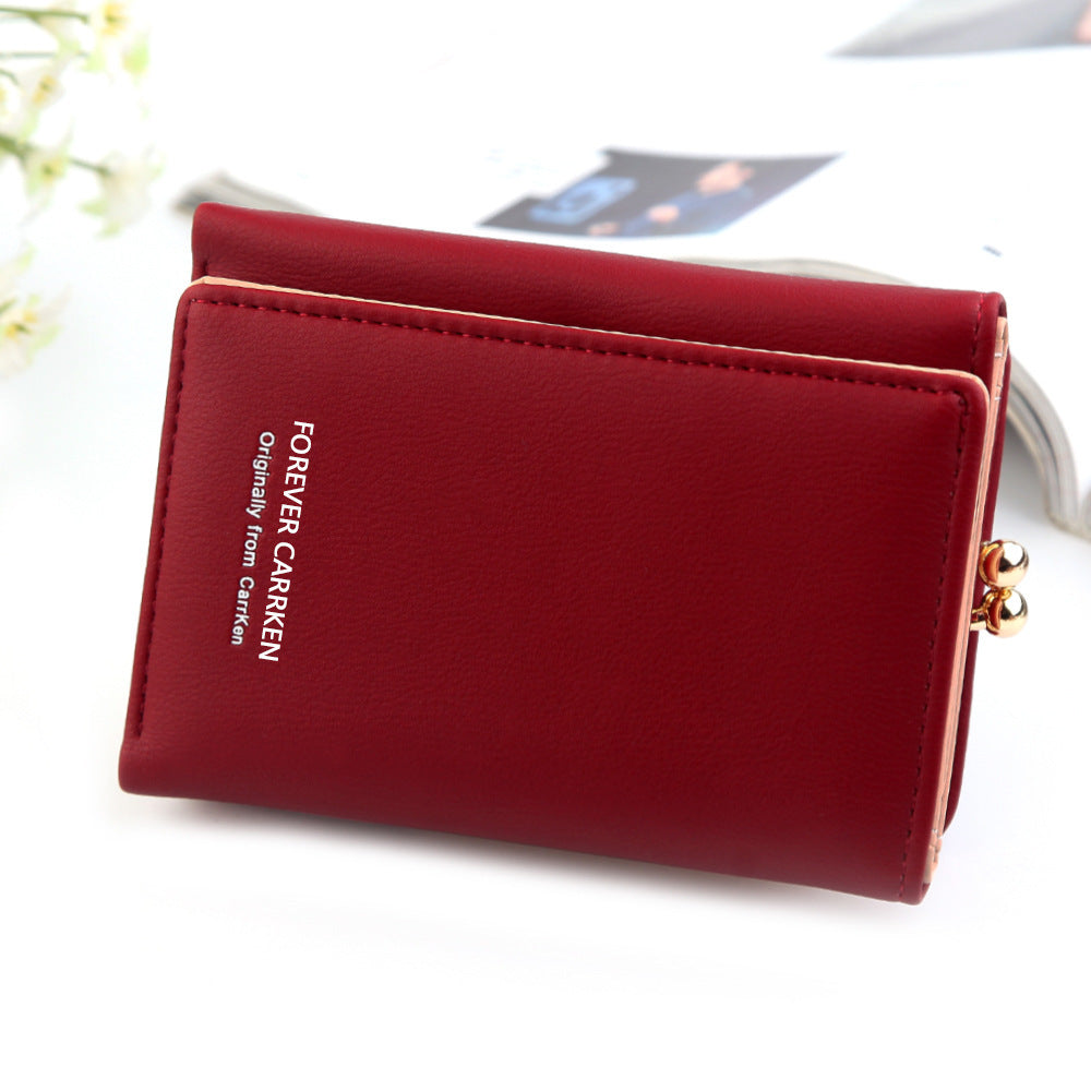 Ladies Wallet Short Fashion Vertical Plain Tri-fold Card Holder