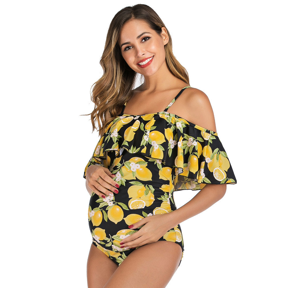 Ruffled one-piece maternity swimsuit