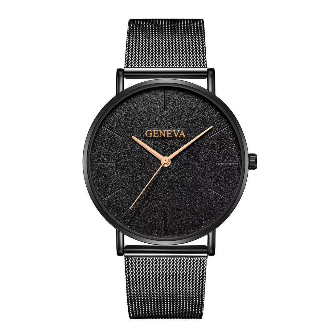 Geneva men's fashion steel mesh strap watch