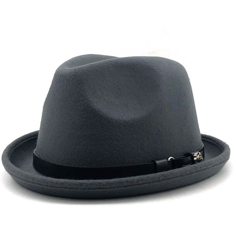 Top Hat Belt Buckle Black Woolen Hat Male British Jazz Hat