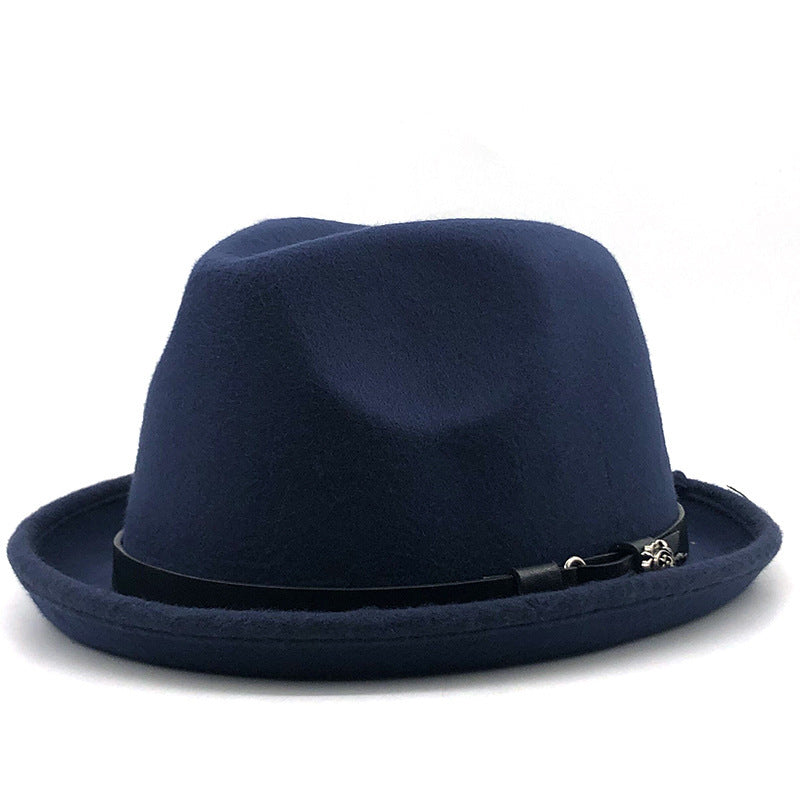 Top Hat Belt Buckle Black Woolen Hat Male British Jazz Hat