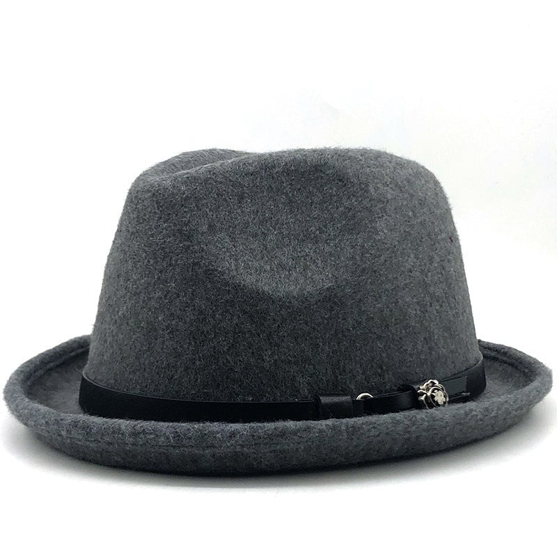 Top Hat Belt Buckle Black Woolen Hat Male British Jazz Hat