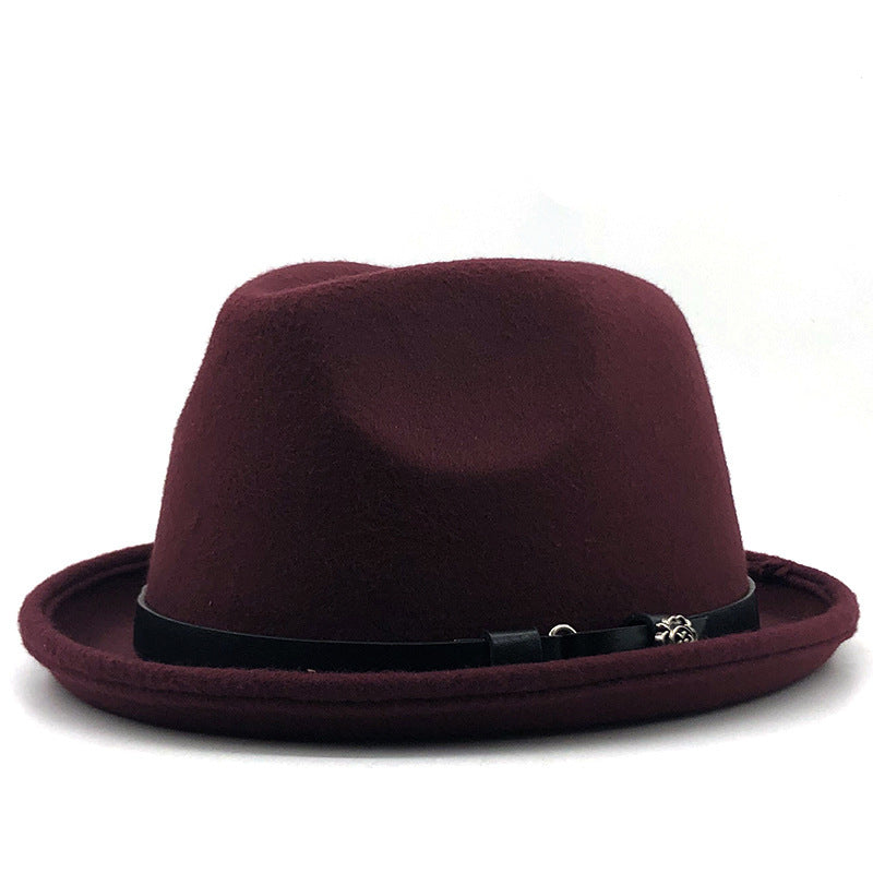 Top Hat Belt Buckle Black Woolen Hat Male British Jazz Hat