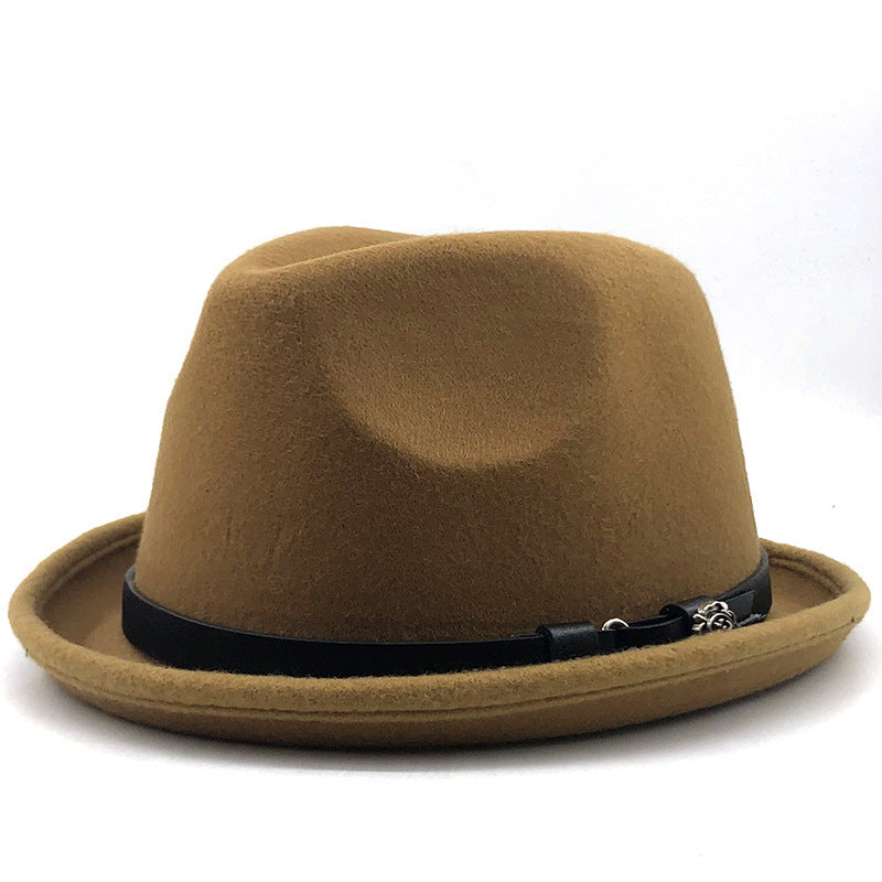 Top Hat Belt Buckle Black Woolen Hat Male British Jazz Hat