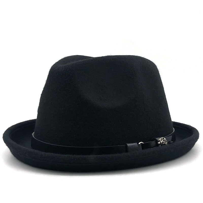 Top Hat Belt Buckle Black Woolen Hat Male British Jazz Hat