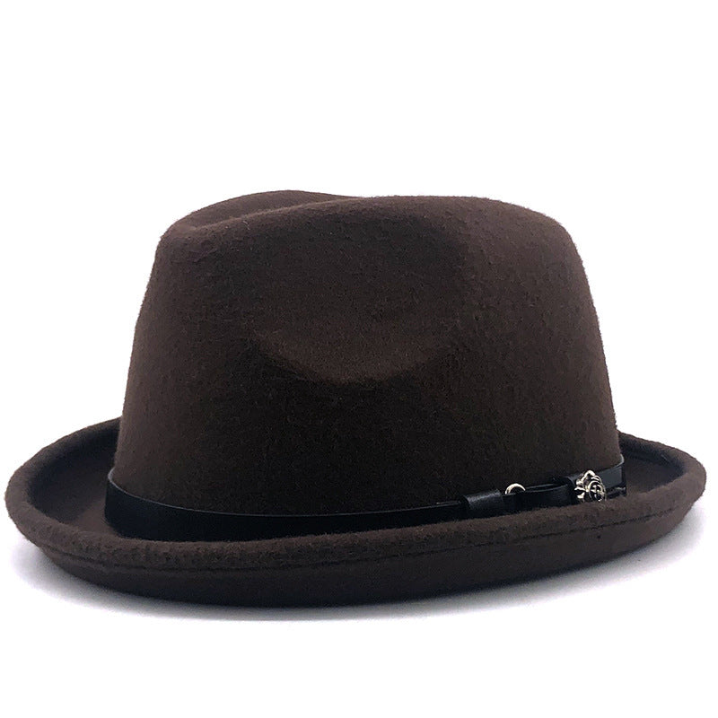 Top Hat Belt Buckle Black Woolen Hat Male British Jazz Hat