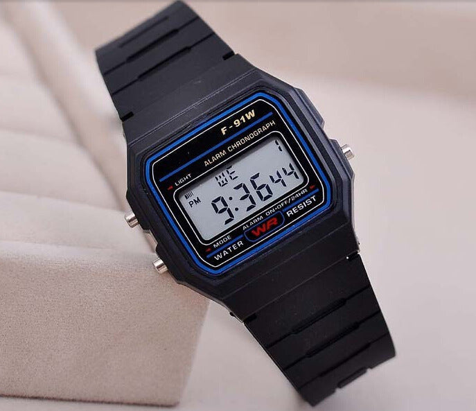 Non-Marked Gold And Silver F91W Ultra-Thin LED Electronic Watch