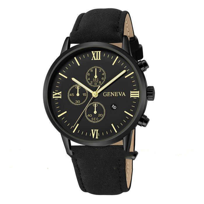 Men'S Casual Simple Scale Business Calendar Belt Watch Men'S Quartz Watch