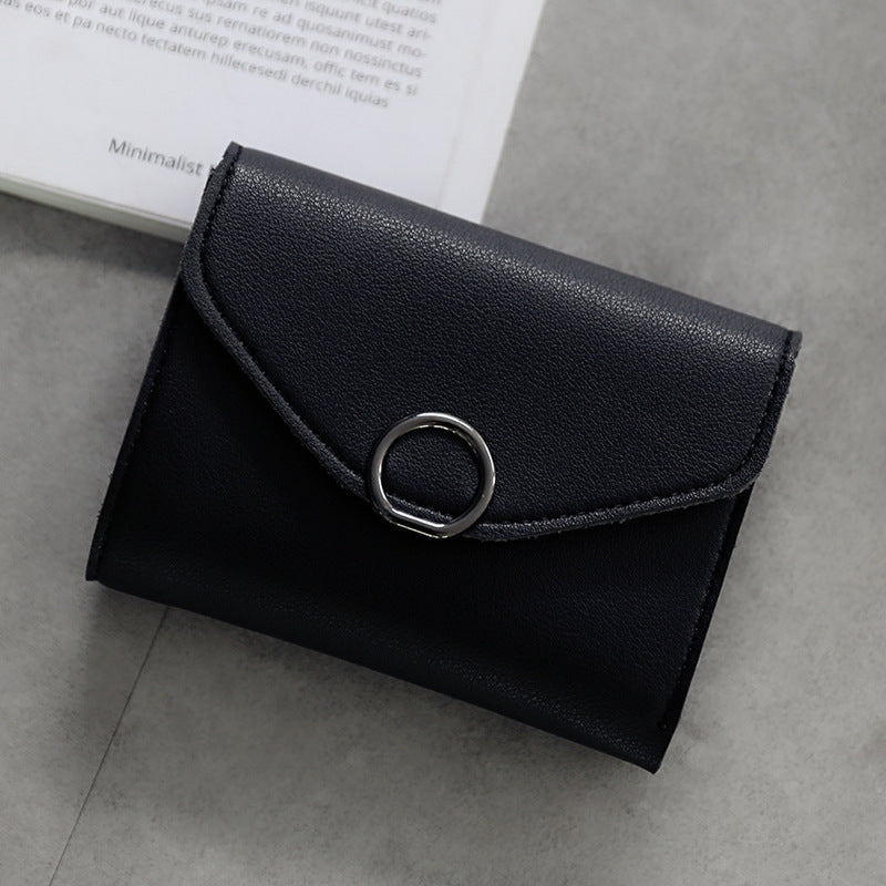 Small Circle Decoration Tri-Fold Simple Buckle Wallet