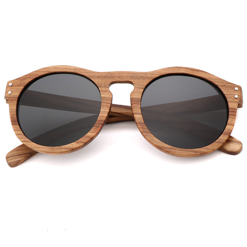 Fashion Polarized Bamboo Wood Glasses Round Frame