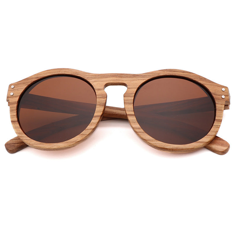 Fashion Polarized Bamboo Wood Glasses Round Frame