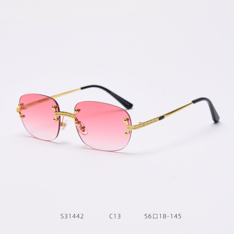 S31442 Cross-Border Metal Frameless Square New Sunglasses Punk Personality Street Shooting Small Glasses Sunglasses Men