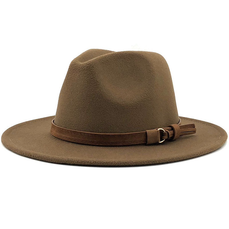 Simple Church Hat Suede Belt Woolen Hat British Style Fedora Hat Wide Brim Hat Women's Autumn And Winter Top Hat