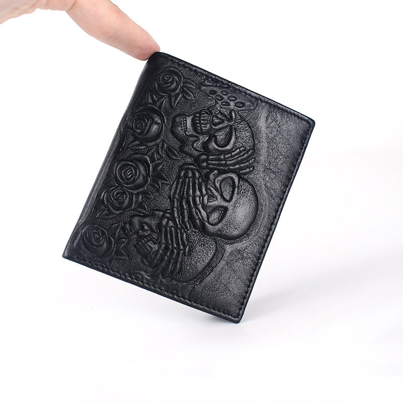 Rose Skull Leather Wallet Horizontal And Vertical Business Short Men's Business Casual Wallet