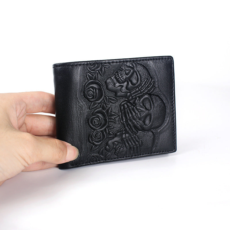 Rose Skull Leather Wallet Horizontal And Vertical Business Short Men's Business Casual Wallet