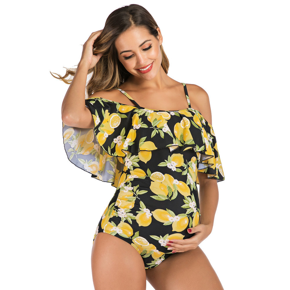 Ruffled one-piece maternity swimsuit