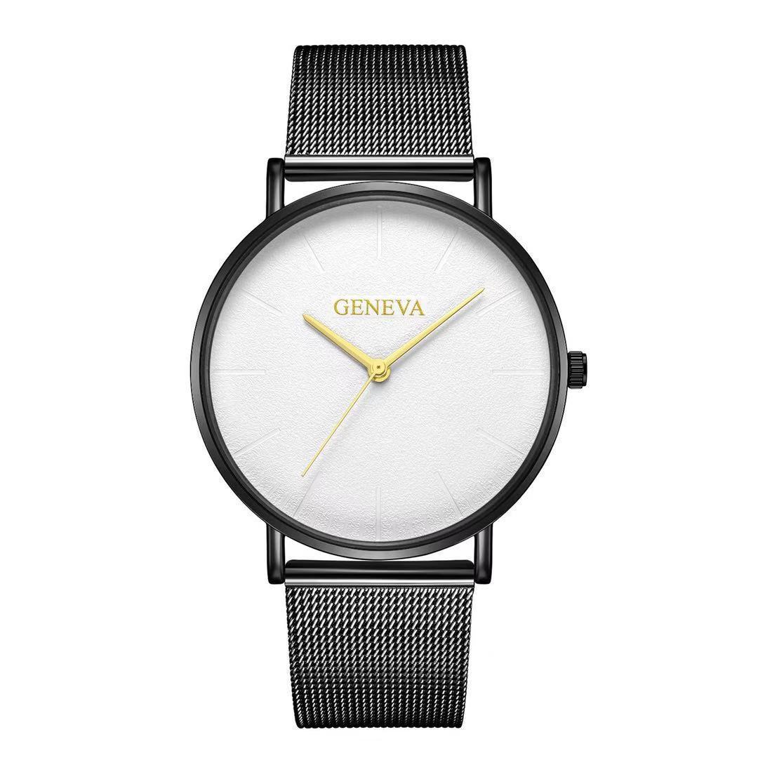 Geneva men's fashion steel mesh strap watch