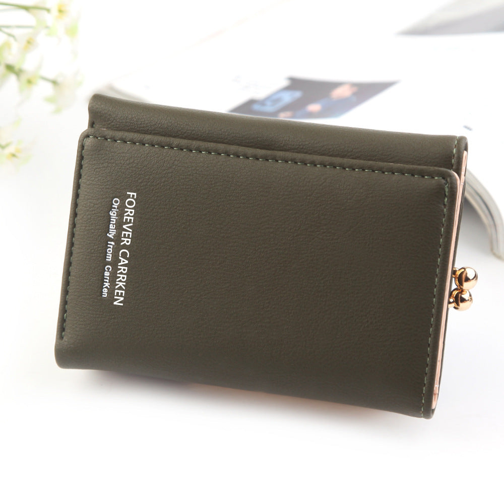 Ladies Wallet Short Fashion Vertical Plain Tri-fold Card Holder