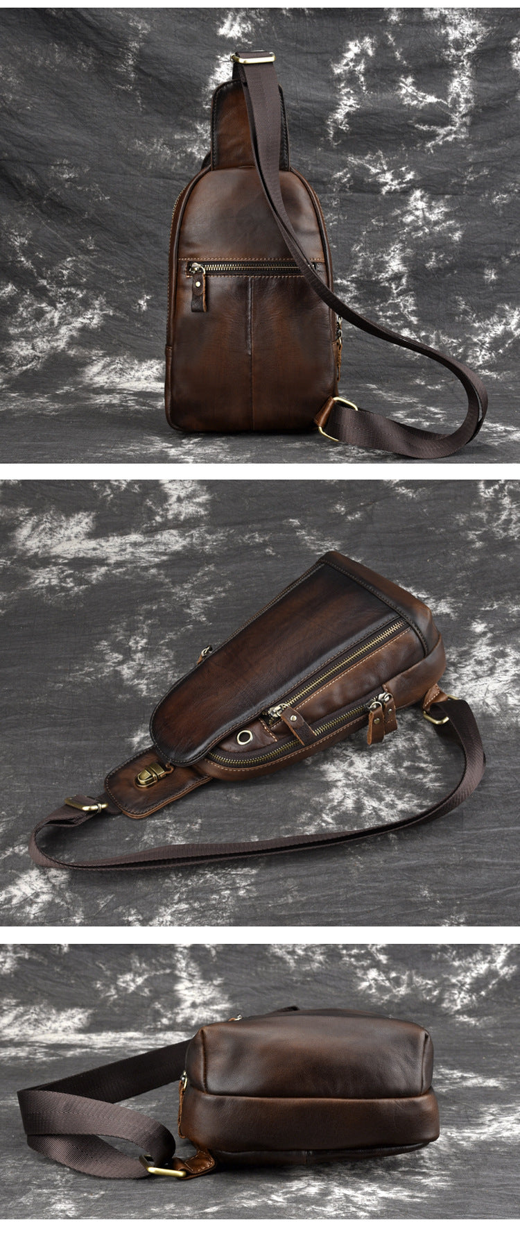 Men's Leather Head Leather One Shoulder Messenger Bag Leisure Chest Bag