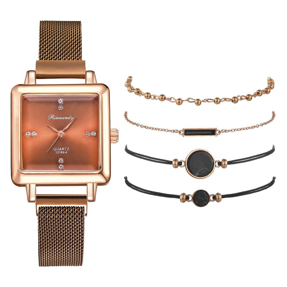 Square head fashion watch alloy mesh belt quartz watch