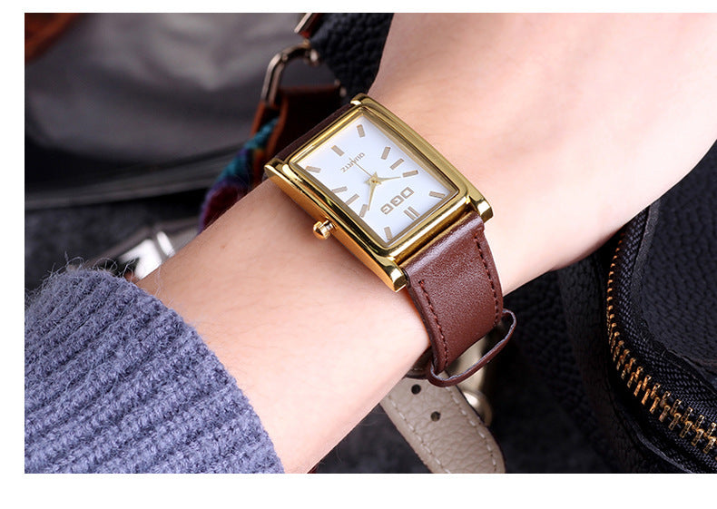 Men's Gold Square Watch Head Pin Buckle Quartz Watch