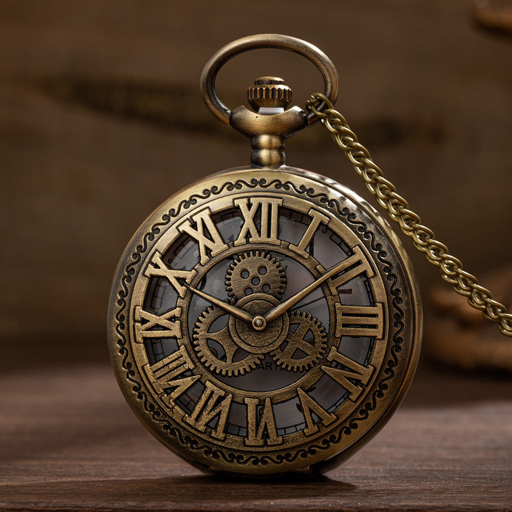 Hollow Classical Mechanical Parts Bronze Mechanical Pocket Watch