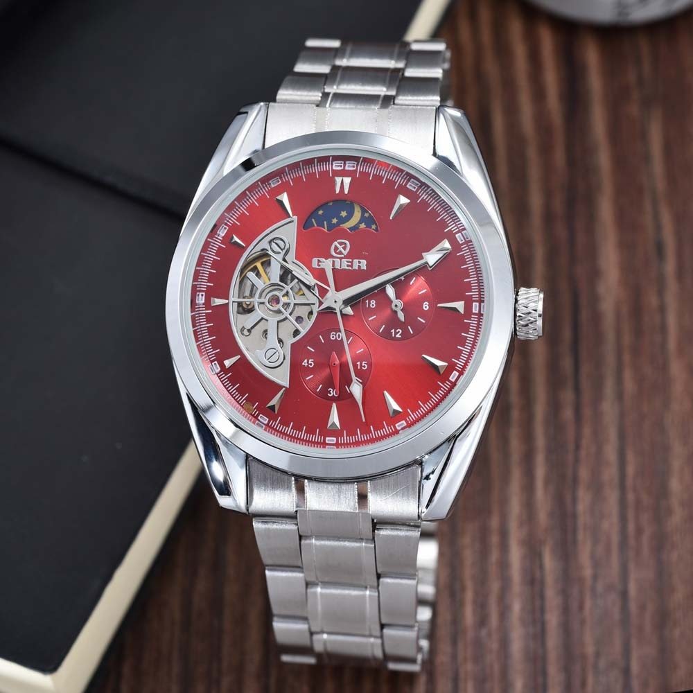 Relogio Masculino Men Tourbillon Watches Stainless Steel Band Automatic Mechanical Wristwatches Moon Phase Small Seconds Watch