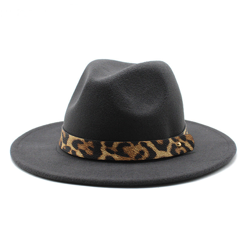 Men's Fashion Leopard Print Woolen Big Brim Top Hat