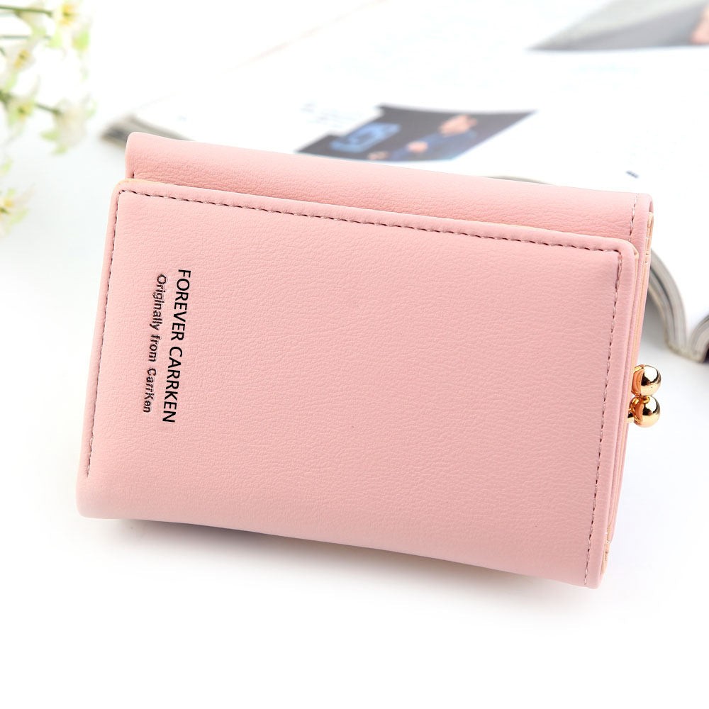 Ladies Wallet Short Fashion Vertical Plain Tri-fold Card Holder