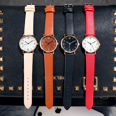 Women's Casual Fashion Numbers Leather Belt Quartz Watch