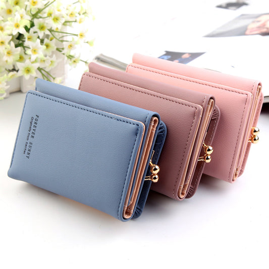 Ladies Wallet Short Fashion Vertical Plain Tri-fold Card Holder