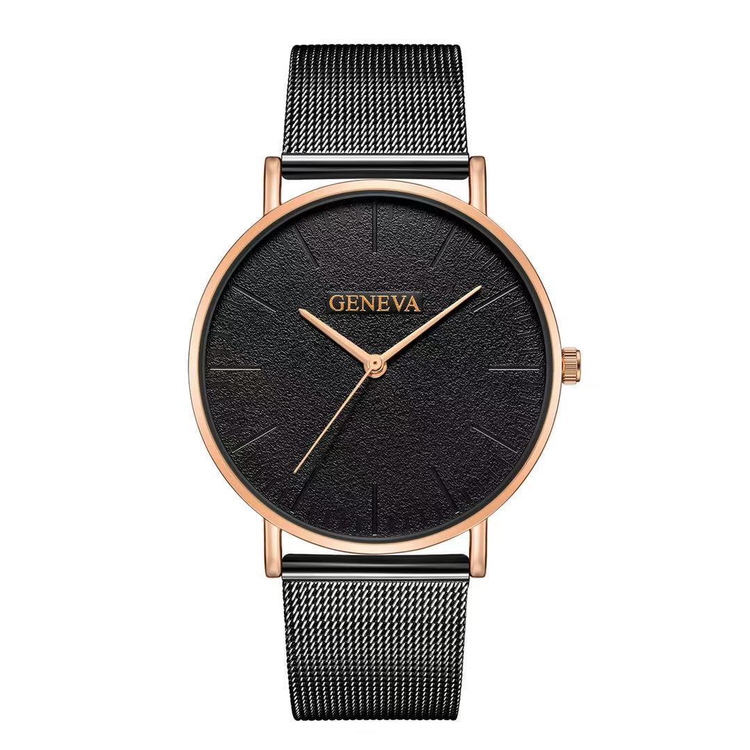 Geneva men's fashion steel mesh strap watch