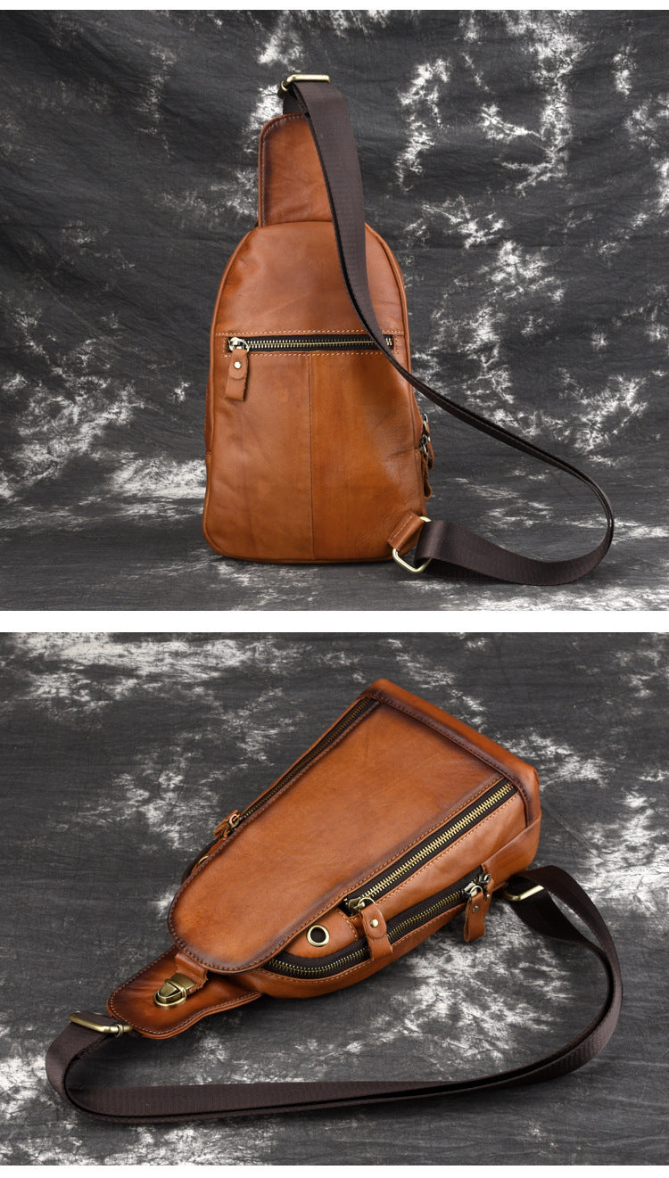 Men's Leather Head Leather One Shoulder Messenger Bag Leisure Chest Bag