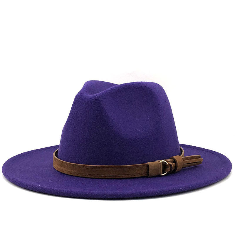 Simple Church Hat Suede Belt Woolen Hat British Style Fedora Hat Wide Brim Hat Women's Autumn And Winter Top Hat