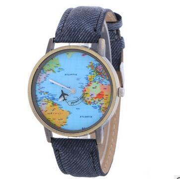 Canvas Band Map Dial Plate Watch