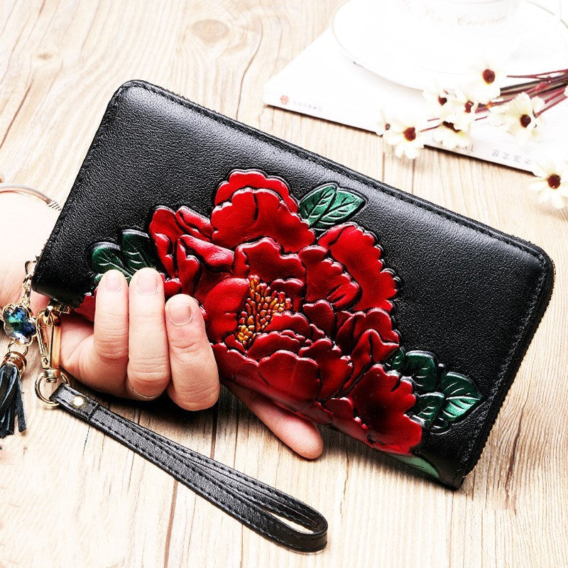 Leather zipper Korean style first layer leather wallet