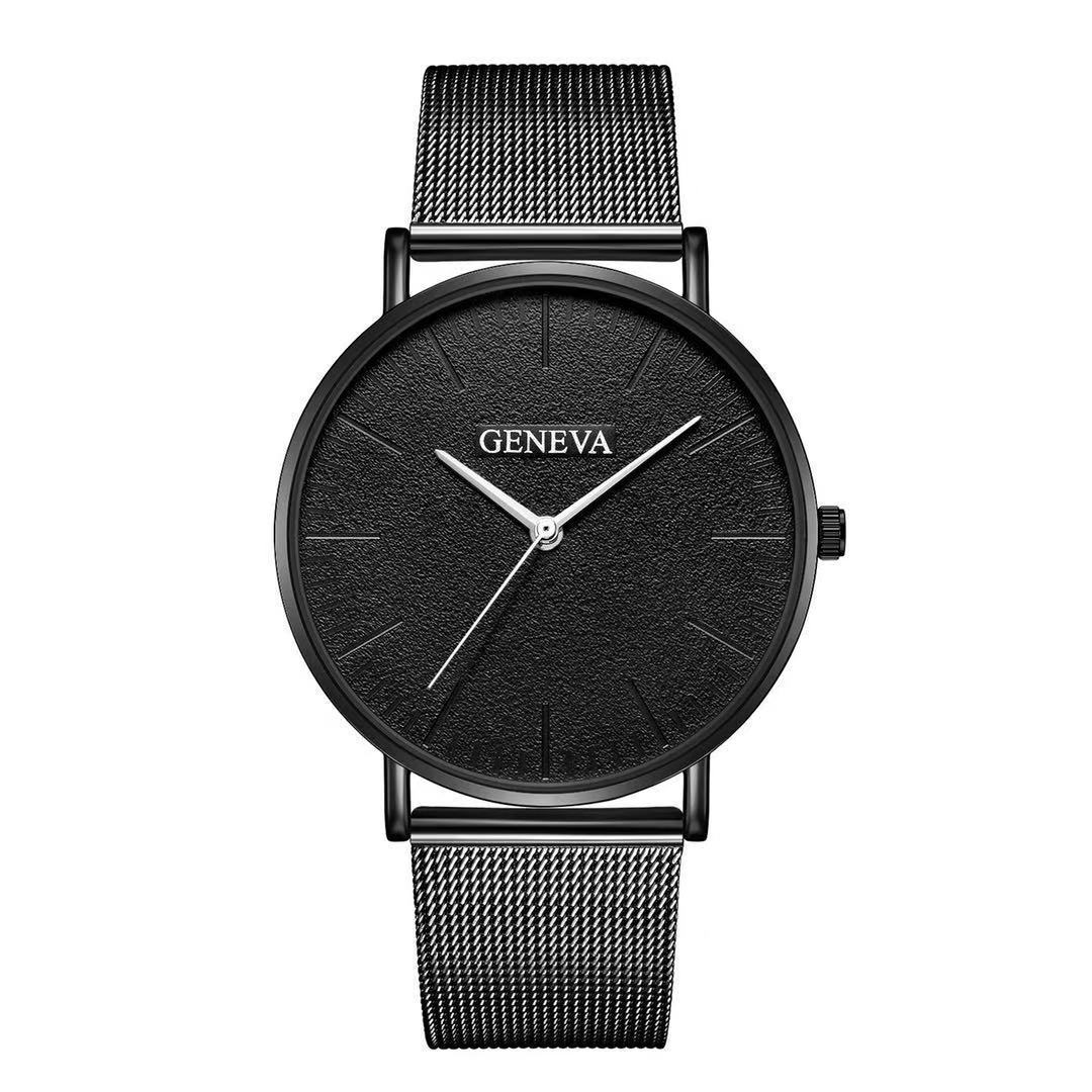 Geneva men's fashion steel mesh strap watch