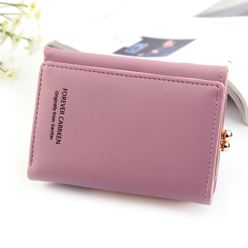 Ladies Wallet Short Fashion Vertical Plain Tri-fold Card Holder