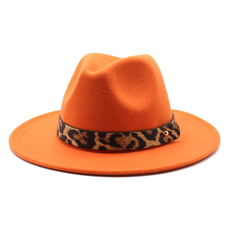 Men's Fashion Leopard Print Woolen Big Brim Top Hat