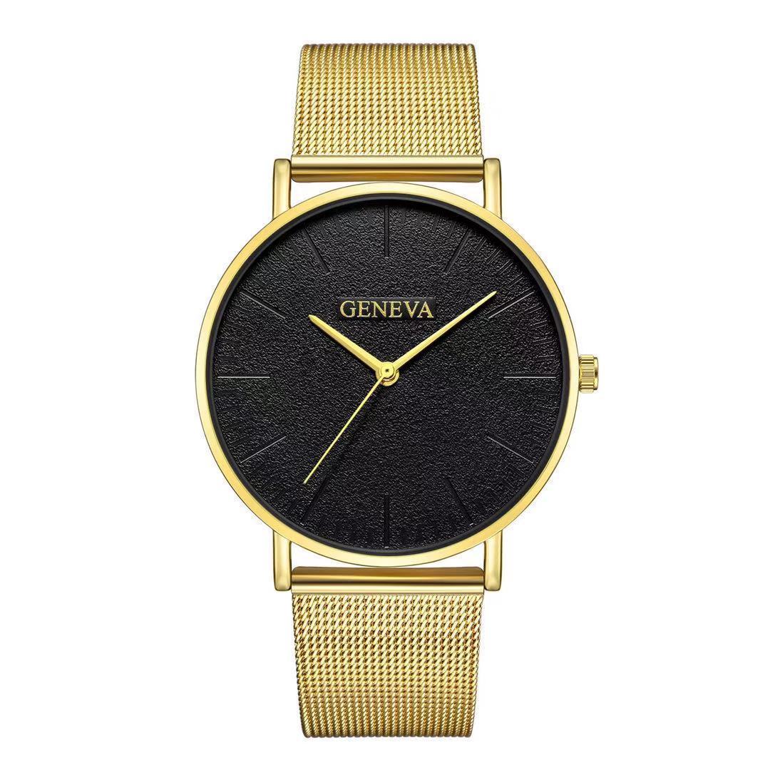 Geneva men's fashion steel mesh strap watch