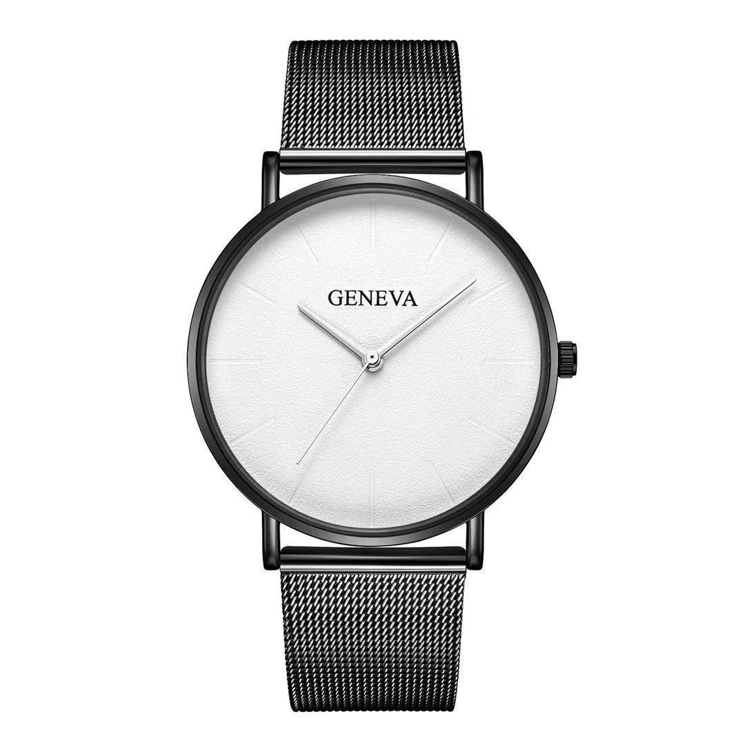 Geneva men's fashion steel mesh strap watch