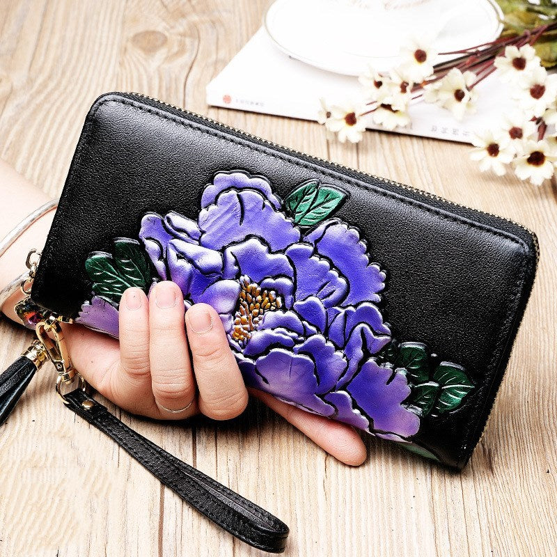 Leather zipper Korean style first layer leather wallet