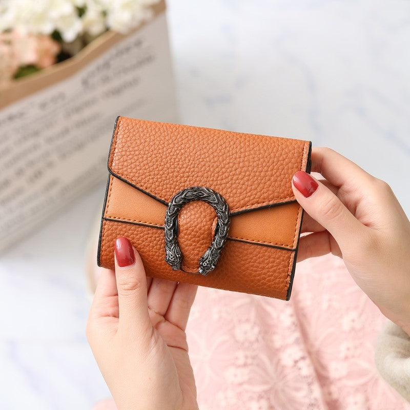 Women's Short Splicing Leather Wallet