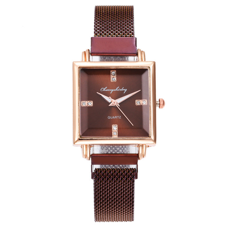 Square Simple Temperament Magnetic Snap Diamond Women's Watch