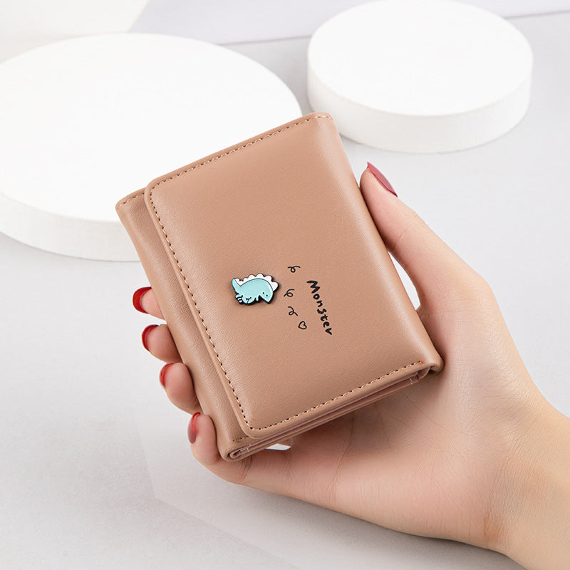 Wallet Female Short Korean Style Buckle Three-fold Student Wallet Cartoon Cute Small Coin Purse