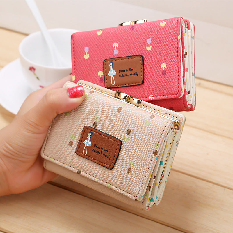 Wallet High-grade PU Leather Three Fold Lady's Wallet Short Cute Mini Purse Female