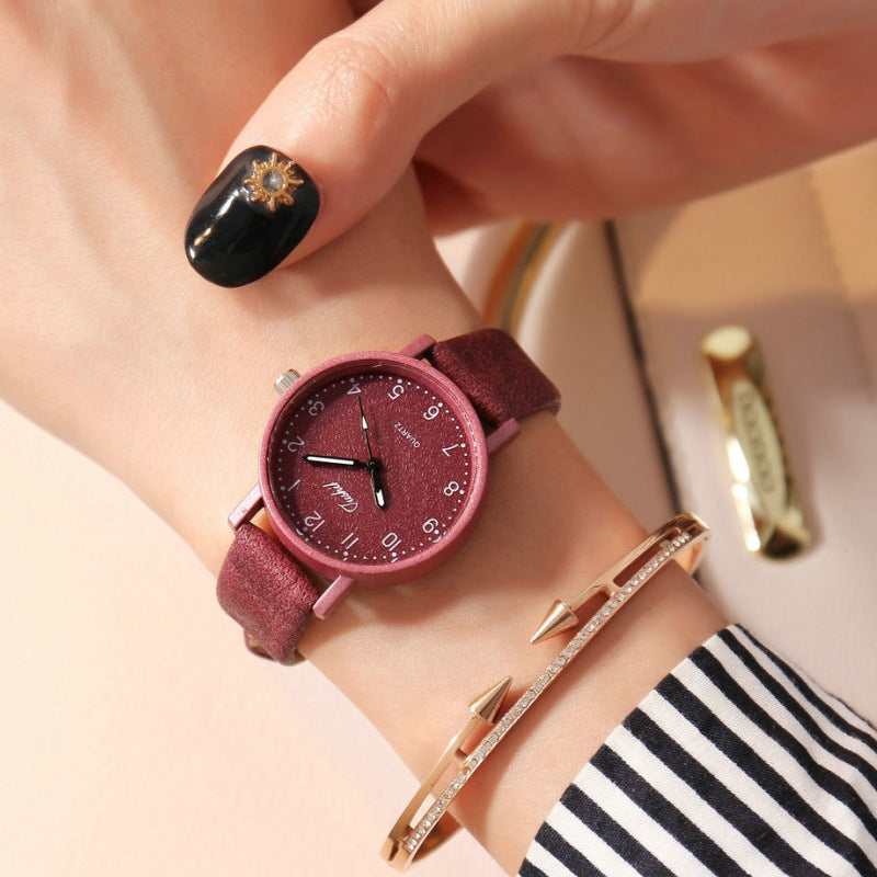 Vintage Frosted Stone Pattern Leather Strap Watch